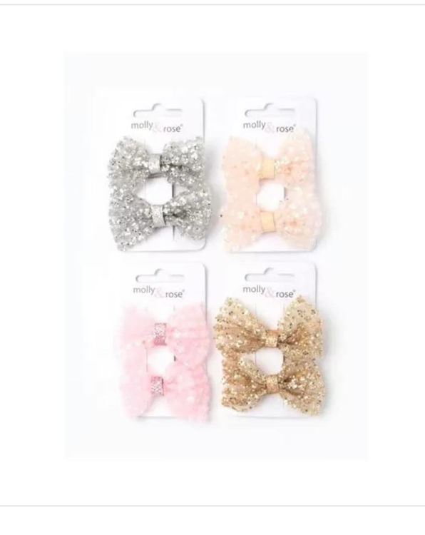Picture of 5848-Card Of 2 Glitter Bows On 3.5cm Clips In PINK
